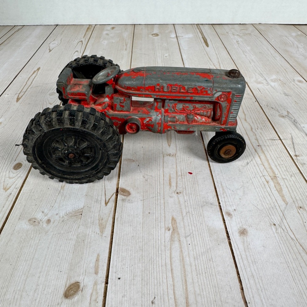 Vintage Hubley Kiddie Toy Tractor Red Diecast Metal Farm Toy USA 1950s